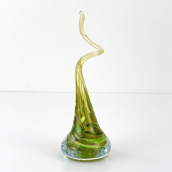 Ron Hinkle 8" Art Glass Paperweight Decor Green Swirl 2008 - Picture 5 of 11
